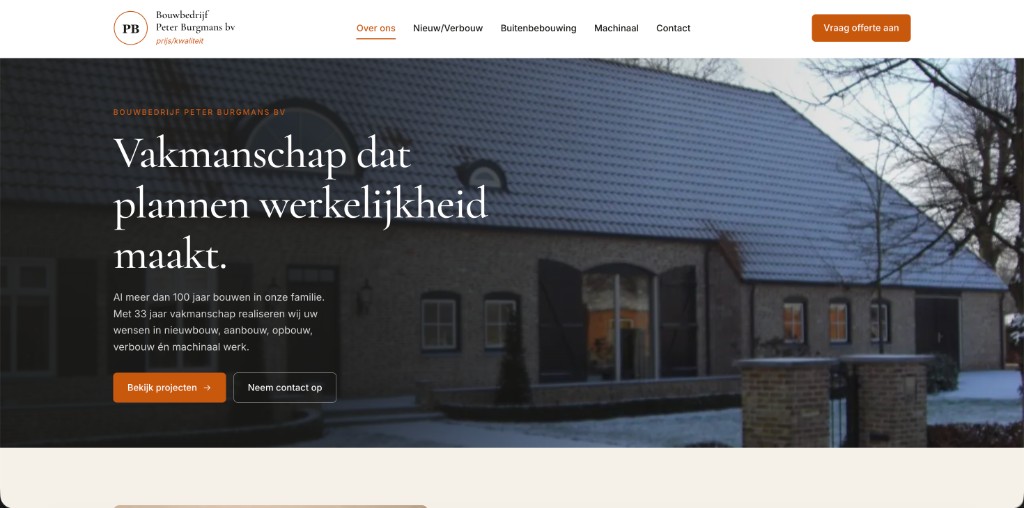 Homepage van Bouwbedrijf Peter Burgmans